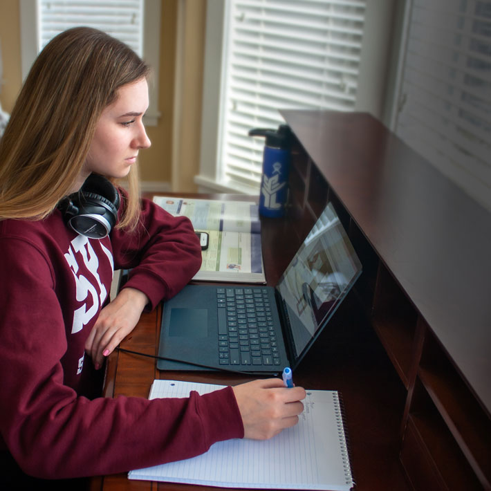 student studies at home