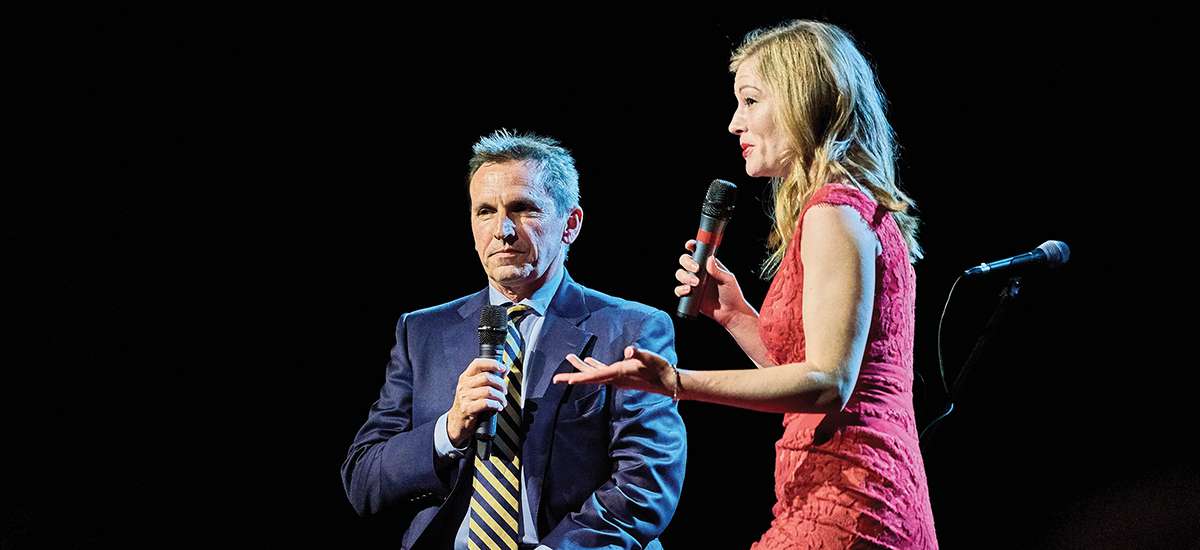 Kristen Eddings Tetteh ’06 interviews Jeff Hussey ’83 at SPU’s 125th anniversary gala