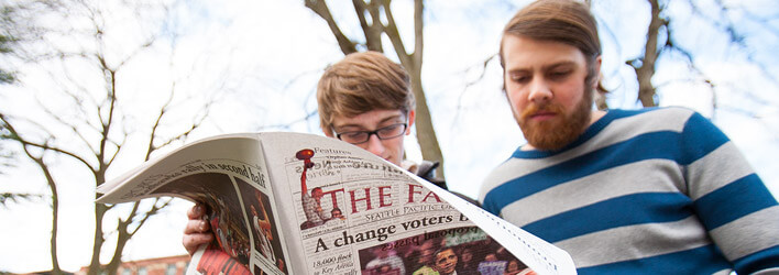 Students reading The Falcon