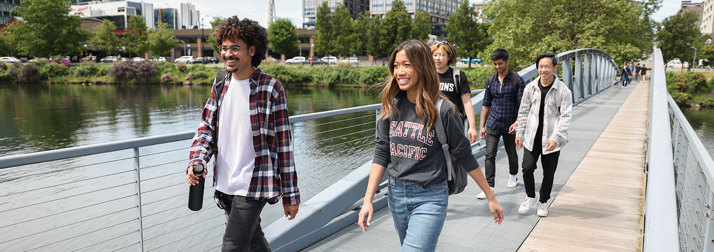 SBGE Students walking across bridge