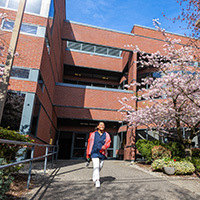 A student walks out of McKenna Hall