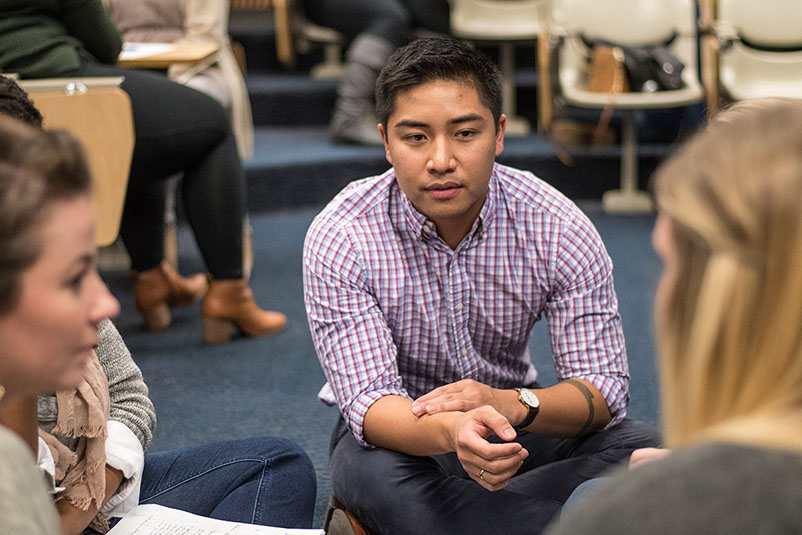 Industrial-Organizational Psychology students participate in a group discussion