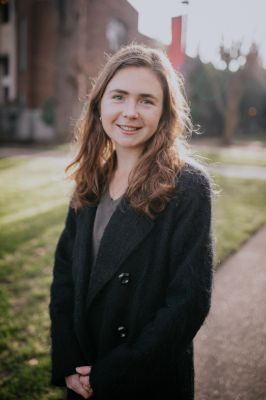 Taylor Pearson, Seattle Pacific Seminary student, standing in Tiffany Loop