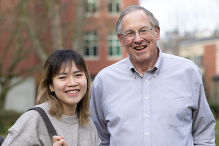 Jay Morgensen and a scholarship recipient