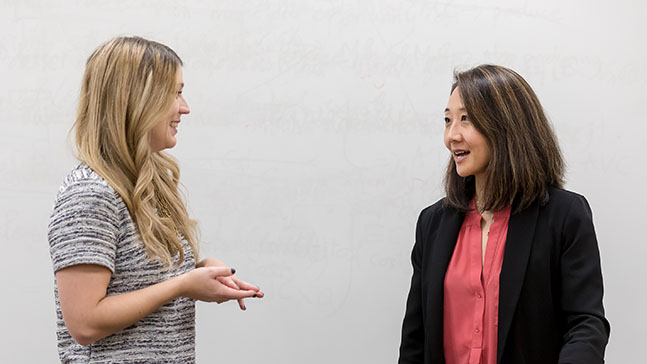 A student takes part in a mock interview