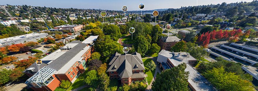 An arial shot of the Seattle Pacific University campus in the fall.