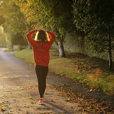 A student being contemplative while walking