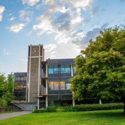 A springtime view of Demaray Hall